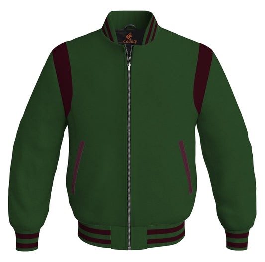 Letterman Baseball Bomber Retro Jacket Forest Green Body Maroon Leather Inserts