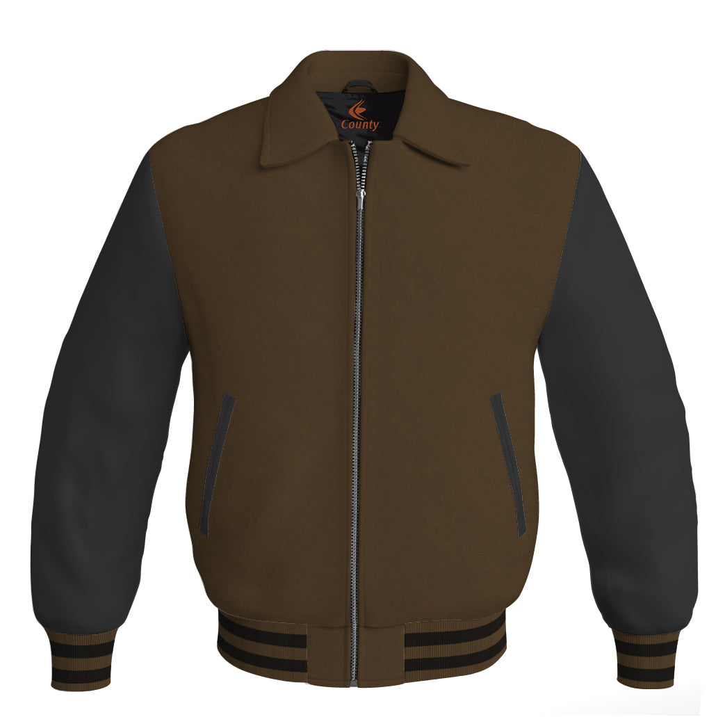 Luxury Bomber Classic Jacket Brown Body and Black Leather Sleeves