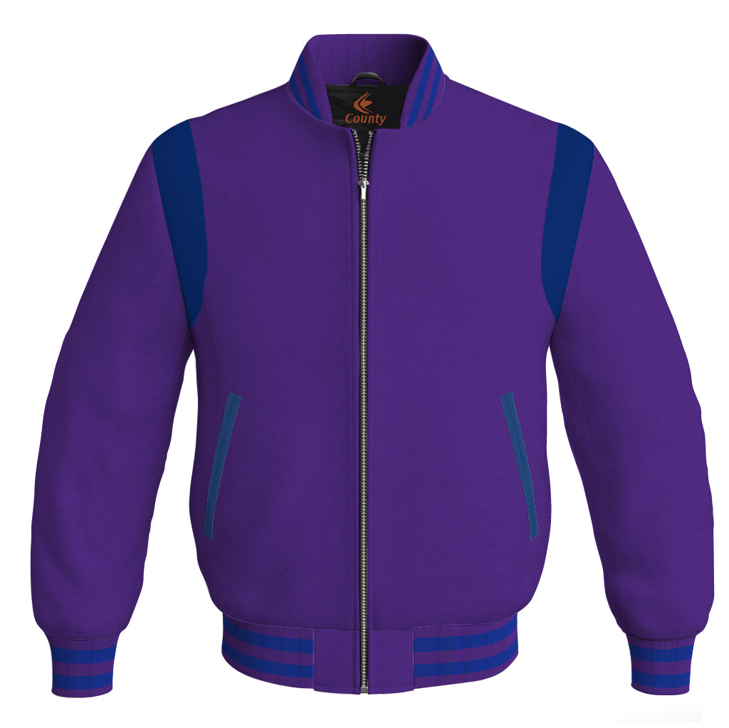 Letterman Baseball Bomber Retro Jacket Purple Body Blue Leather Inserts