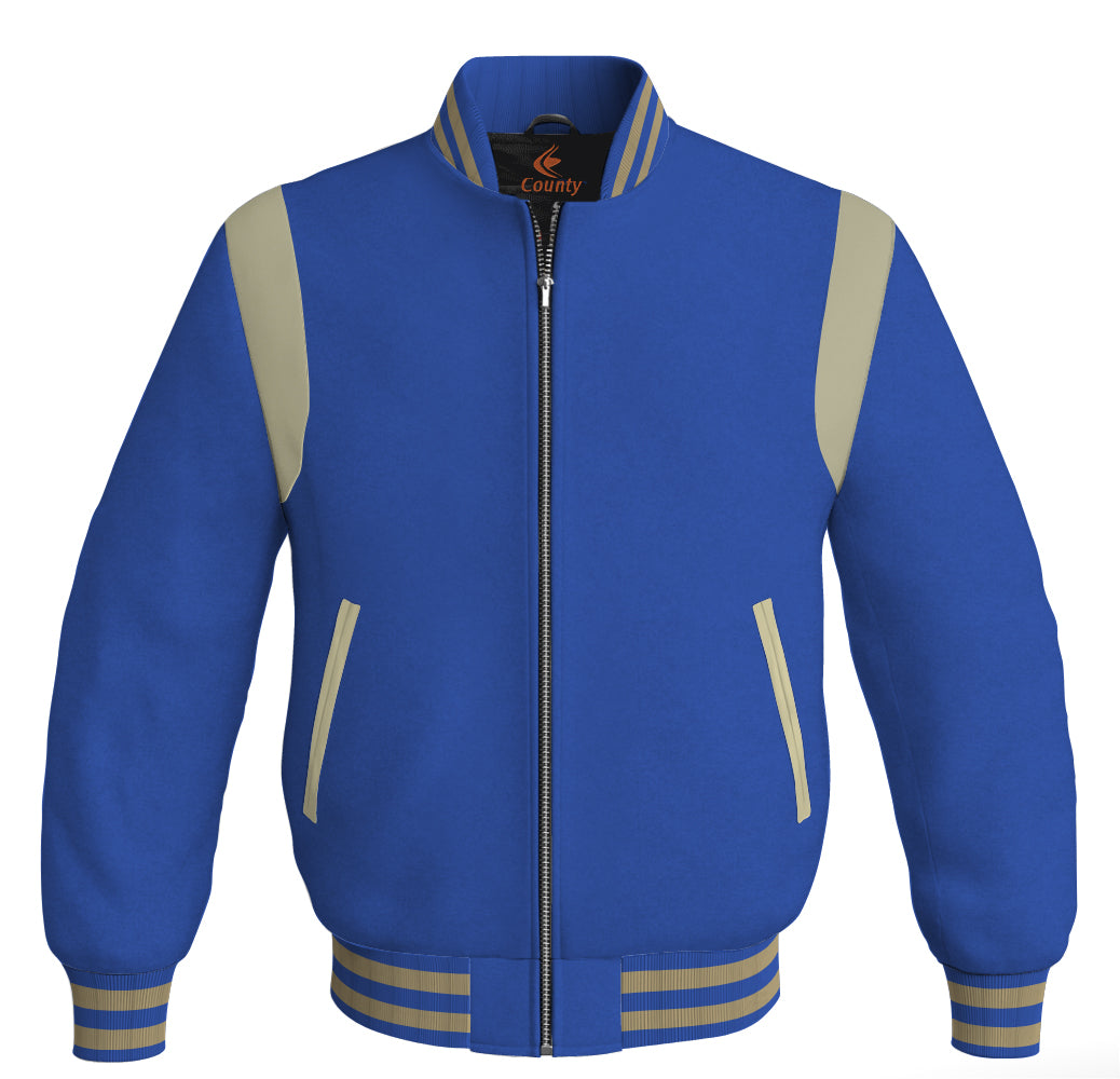 Letterman Baseball Bomber Retro Jacket Royal Blue Body Cream Leather Inserts