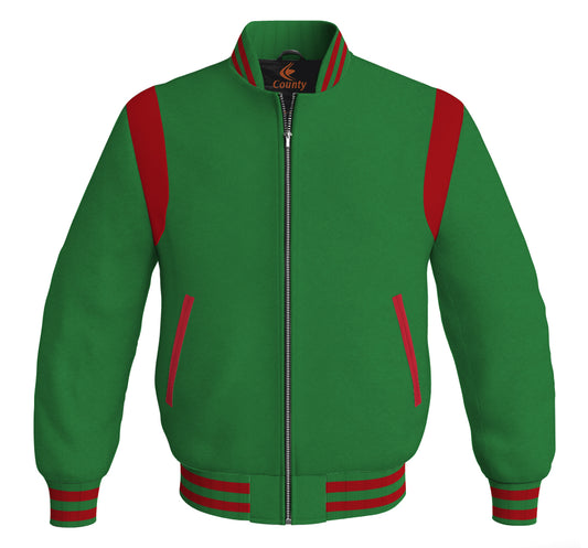 Letterman Baseball Bomber Retro Jacket Green Body Red Leather Inserts