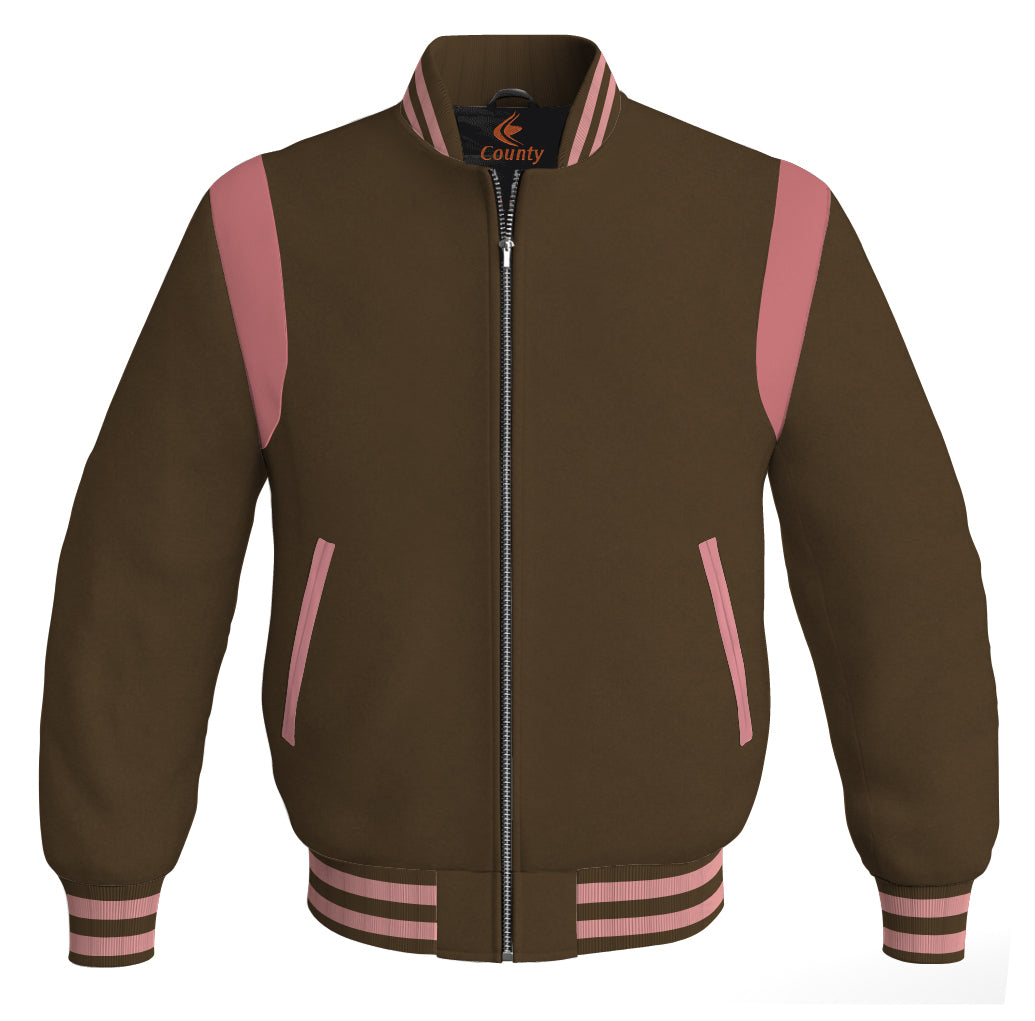 Letterman Baseball Bomber Retro Jacket Brown Body Pink Leather Inserts