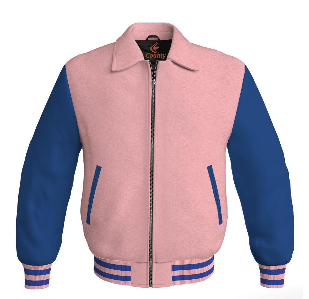 Luxury Bomber Classic Jacket Pink Body and Blue Leather Sleeves