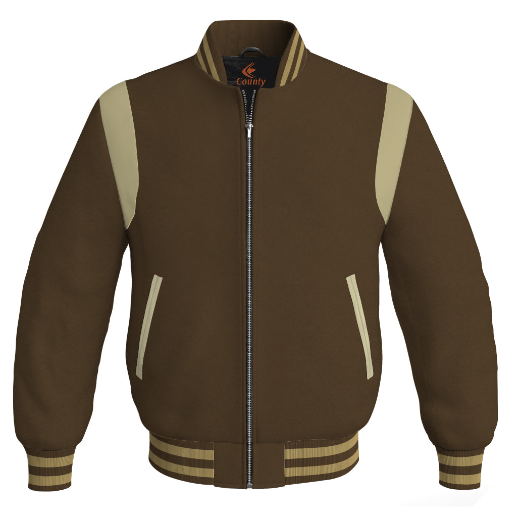 Letterman Baseball Bomber Retro Jacket Brown Body Cream Leather Inserts