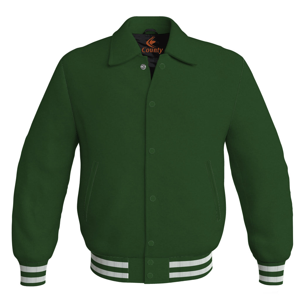 Baseball Letterman Classic Varsity Jacket Sports Wear Forest Green Satin