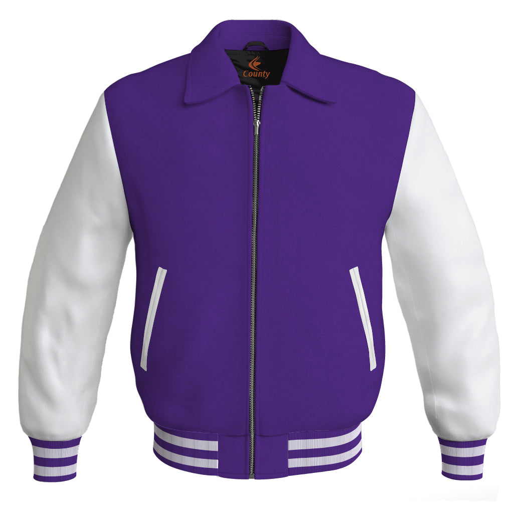 Luxury Bomber Classic Jacket Purple Body and White Leather Sleeves