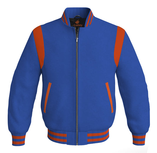 Letterman Baseball Bomber Retro Jacket Royal Blue Body Orange Leather Inserts