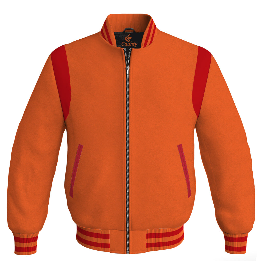 Letterman Baseball Bomber Retro Jacket Orange Body Red Leather Inserts