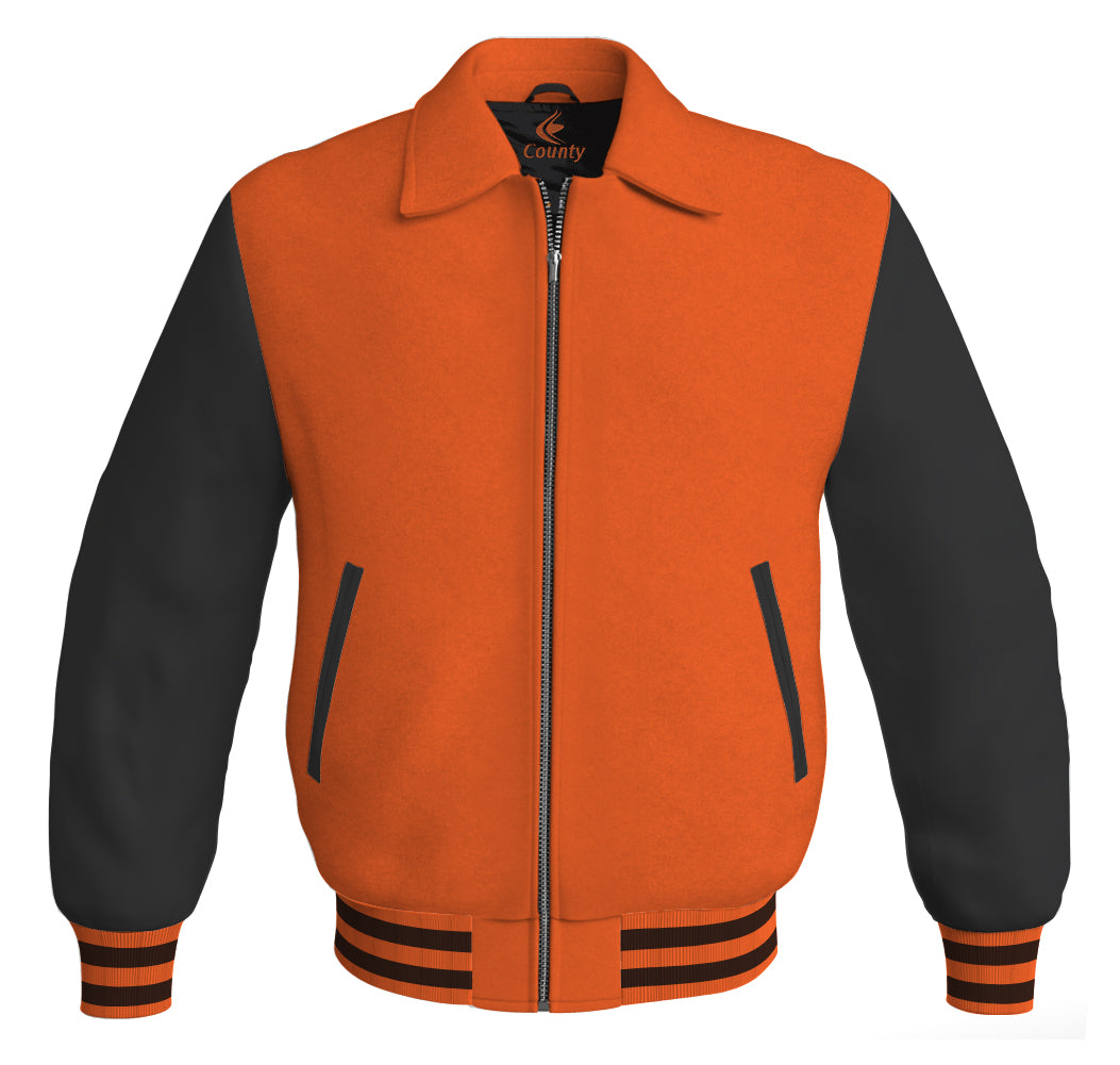 Luxury Bomber Classic Jacket Orange Body and Black Leather Sleeves