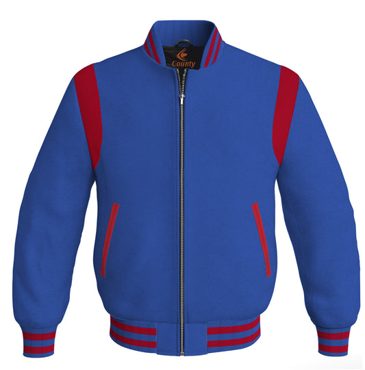 Letterman Baseball Bomber Retro Jacket Royal Blue Body Red Leather Inserts