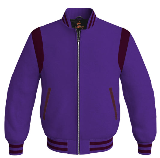 Letterman Baseball Bomber Retro Jacket Purple Body Maroon Leather Inserts