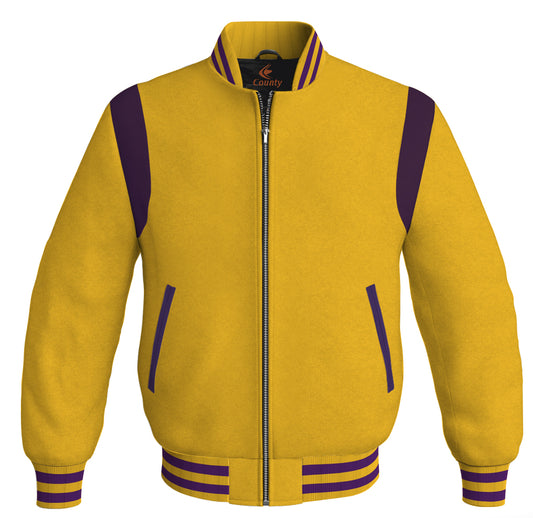 Letterman Baseball Bomber Retro Jacket Yellow/Gold Body Purple Leather Inserts