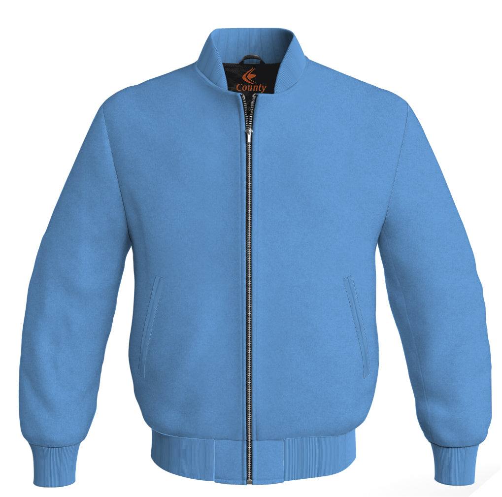 Varsity Jacket Women Sky Blue Body Sleeves Wool Fleece Custom Made Letterman Jackets