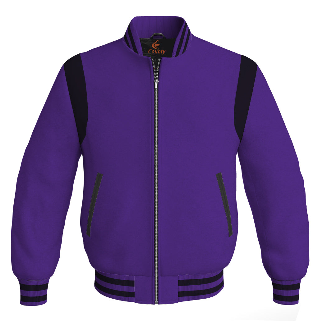 Letterman Baseball Bomber Retro Jacket Purple Body Black Leather Inserts