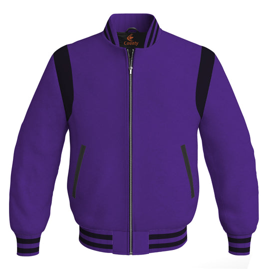 Letterman Baseball Bomber Retro Jacket Purple Body Black Leather Inserts