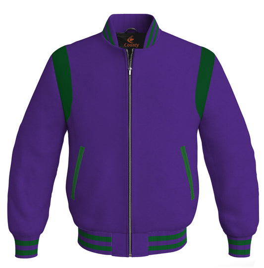 Letterman Baseball Bomber Retro Jacket Purple Body Green Leather Inserts