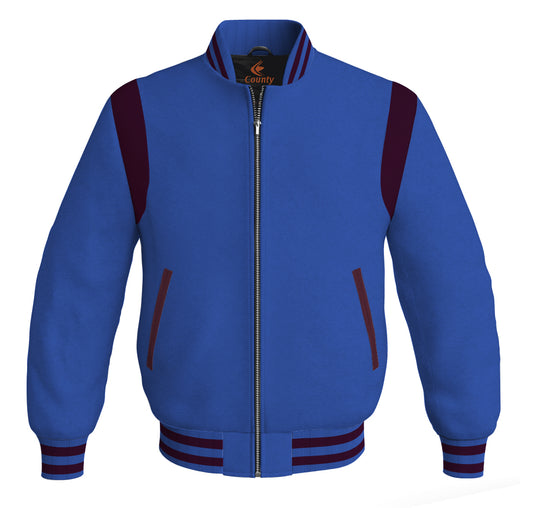 Letterman Baseball Bomber Retro Jacket Royal Blue Body Maroon Leather Inserts