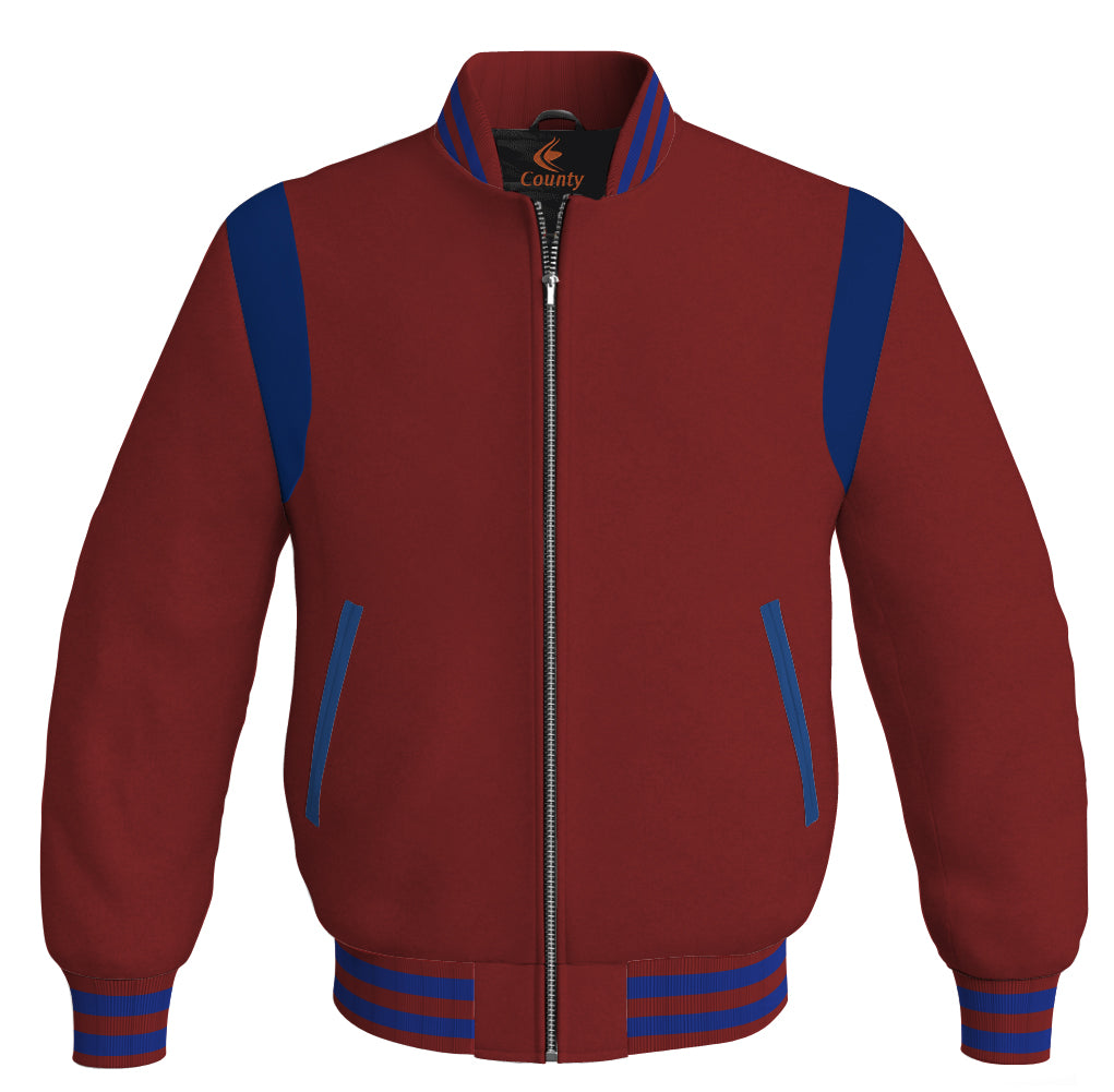 Letterman Baseball Bomber Retro Jacket Maroon Body Blue Leather Inserts