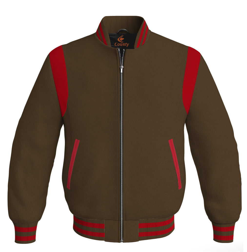 Letterman Baseball Bomber Retro Jacket Brown Body Red Leather Inserts