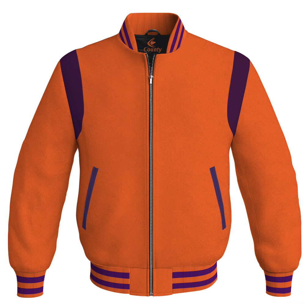 Letterman Baseball Bomber Retro Jacket Orange Body Purple Leather Inserts