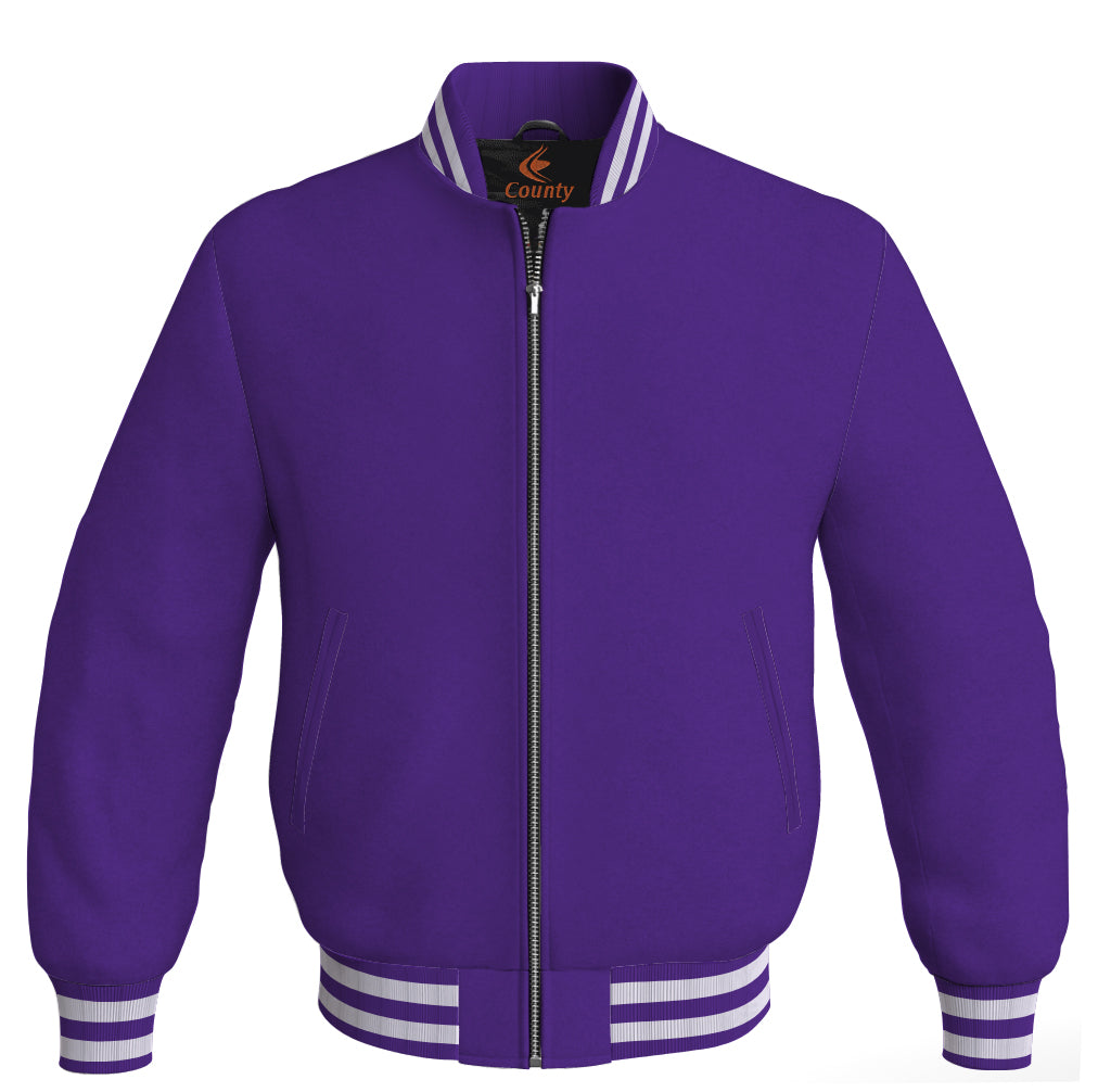 Letterman Jacket Bomber Purple Body Sleeves Wool Fleece Varsity Jacket Mens