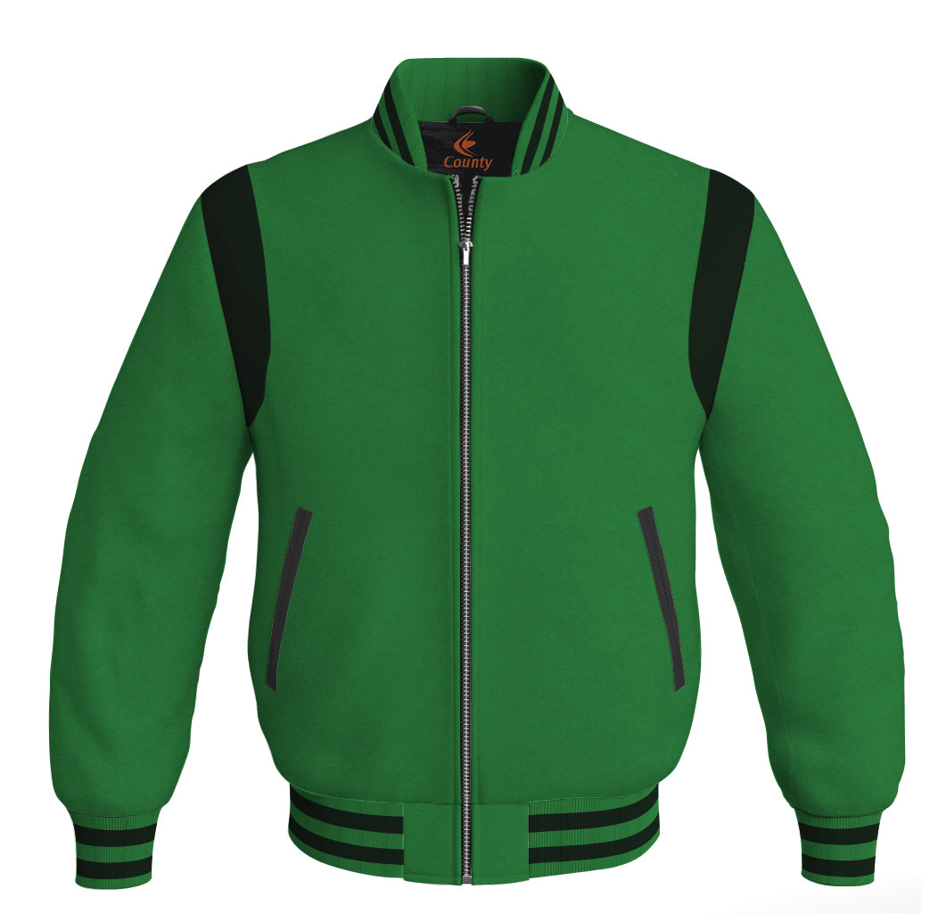 Letterman Baseball Bomber Retro Jacket Green Body Black Leather Inserts