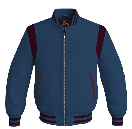 Letterman Baseball Bomber Retro Jacket Navy Blue Body Maroon Leather Inserts