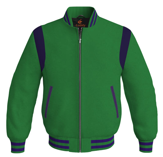 Letterman Baseball Bomber Retro Jacket Green Body Purple Leather Inserts