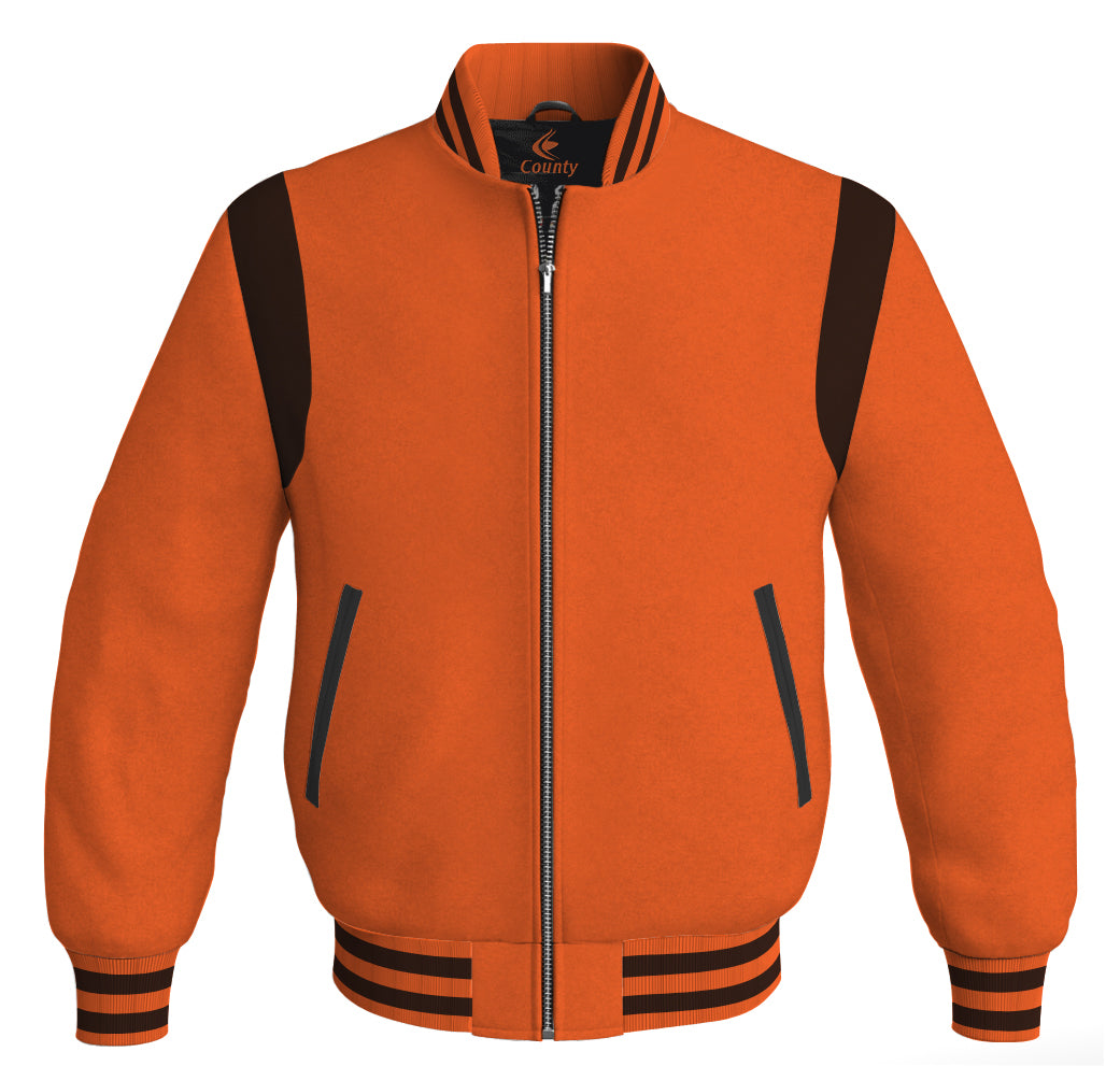 Letterman Baseball Bomber Retro Jacket Orange Body Black Leather Inserts