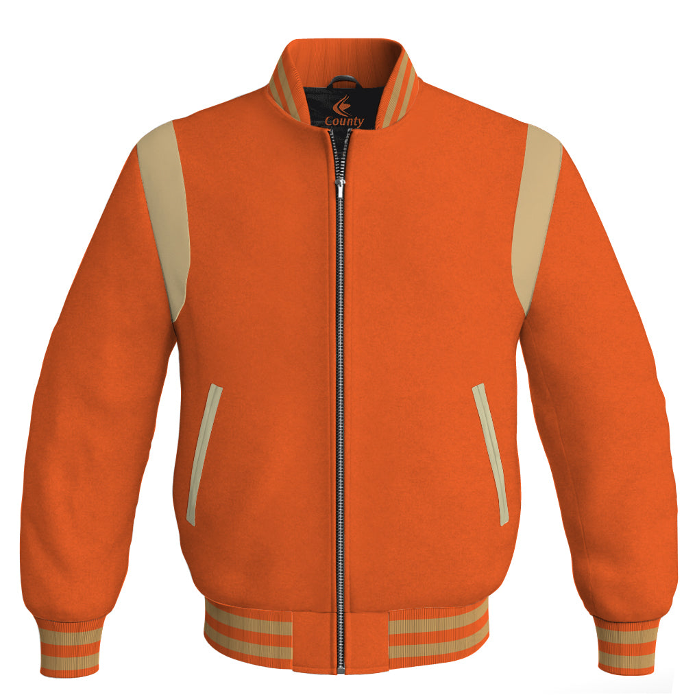 Letterman Baseball Bomber Retro Jacket Orange Body Cream Leather Inserts