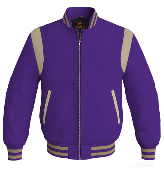 Letterman Baseball Bomber Retro Jacket Purple Body Cream Leather Inserts