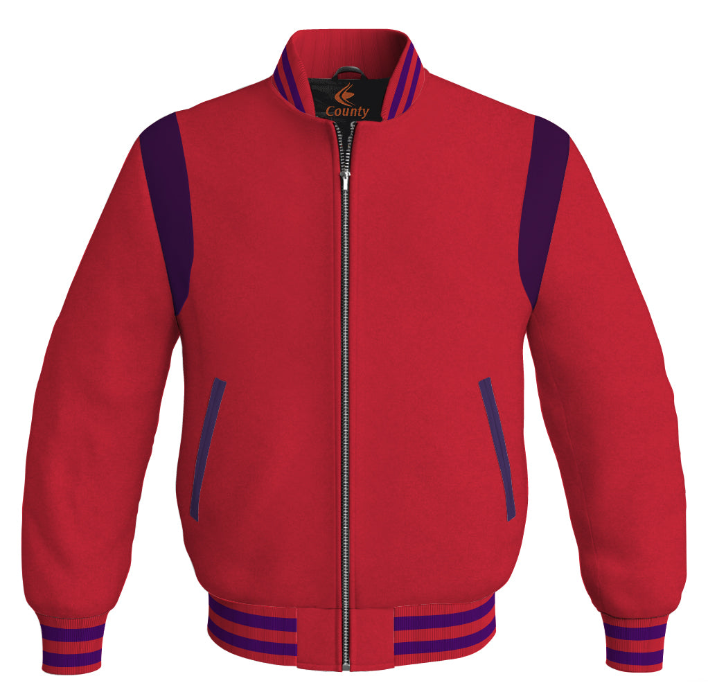 Letterman Baseball Bomber Retro Jacket Red Body Purple Leather Inserts