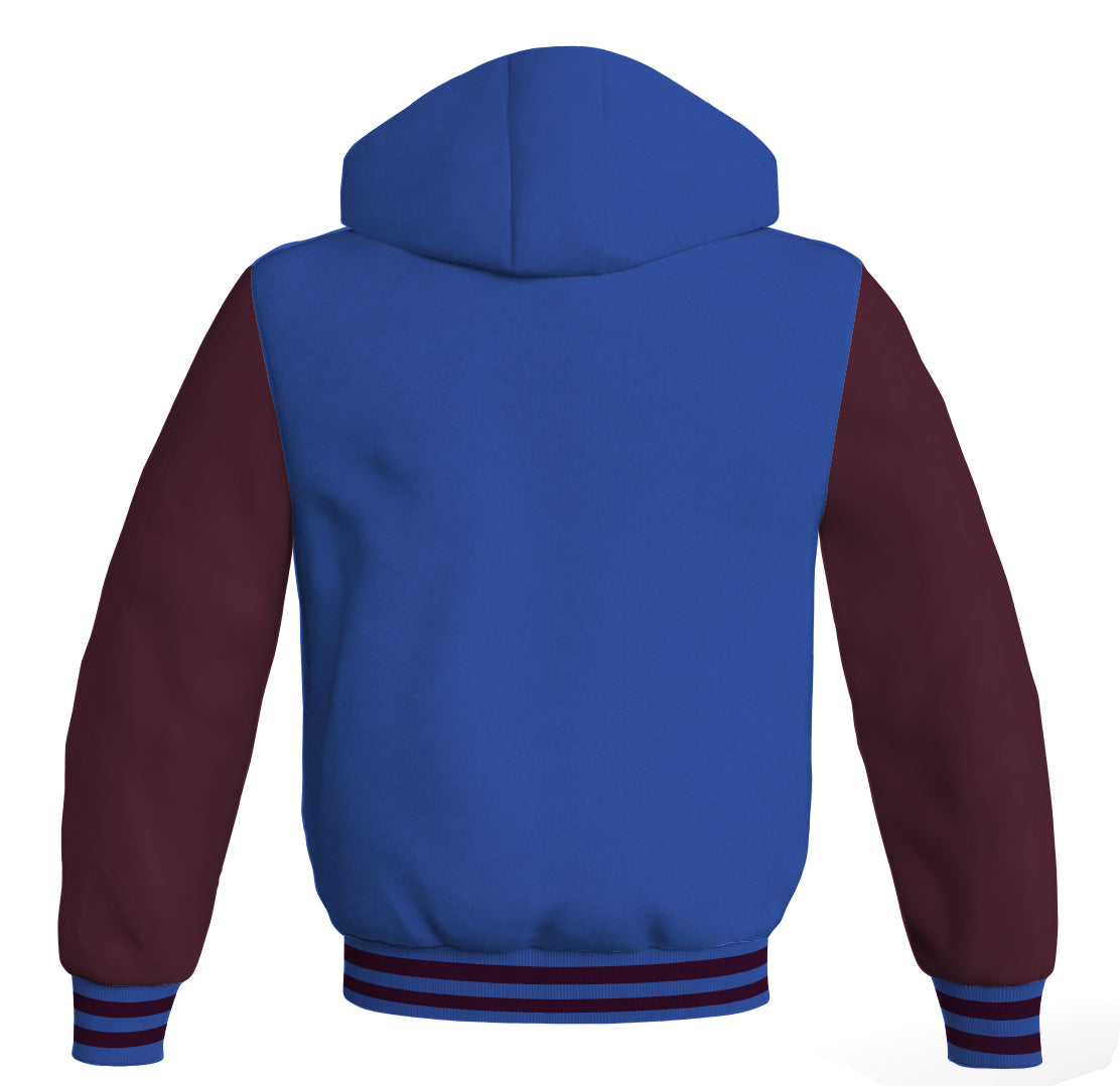 Letterman Bomber Hoodie Jacket Royal Blue Body Maroon Leather 