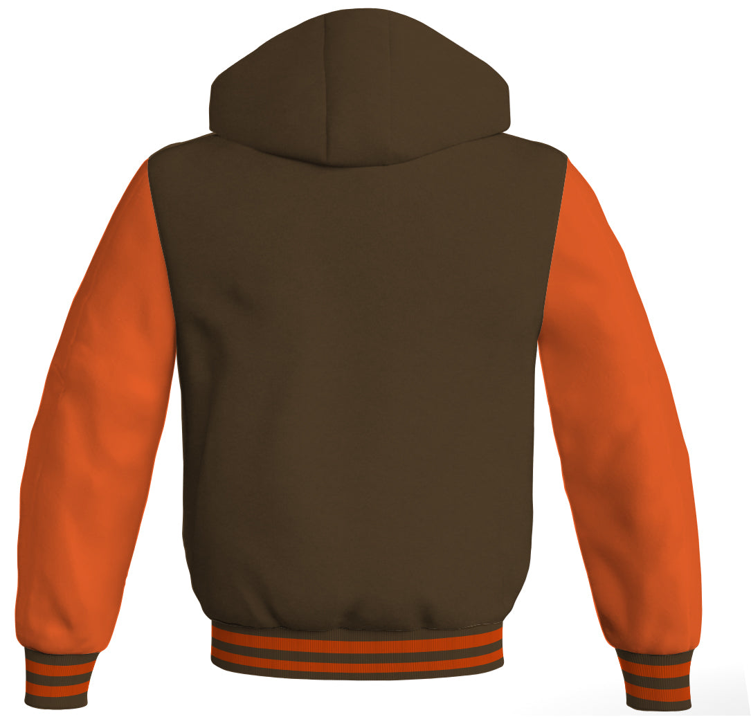 Letterman Bomber Hoodie Jacket Brown Body Orange Leather 