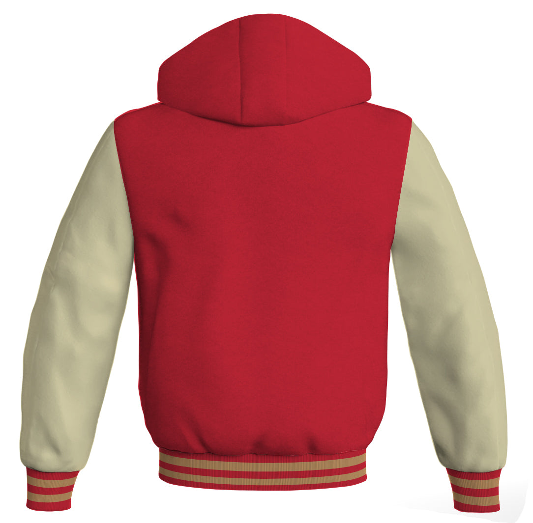 Letterman Bomber Hoodie Jacket Red Body Cream Leather 