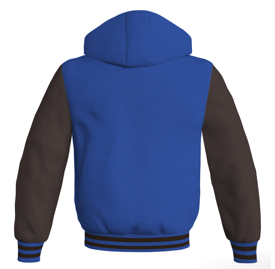 Letterman Bomber Hoodie Jacket Royal blue Body Brown Leather