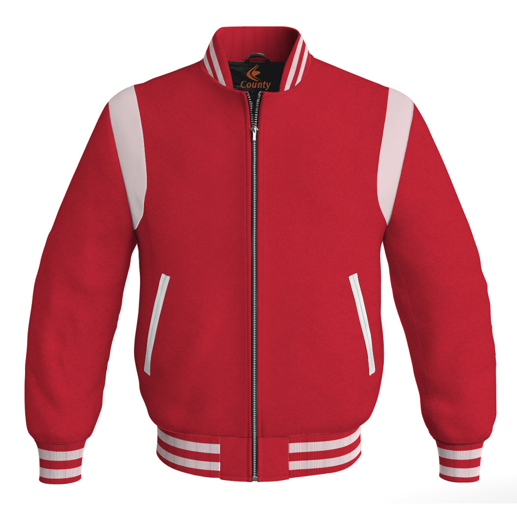 Letterman Baseball Bomber Retro Jacket Red Body White Leather Inserts