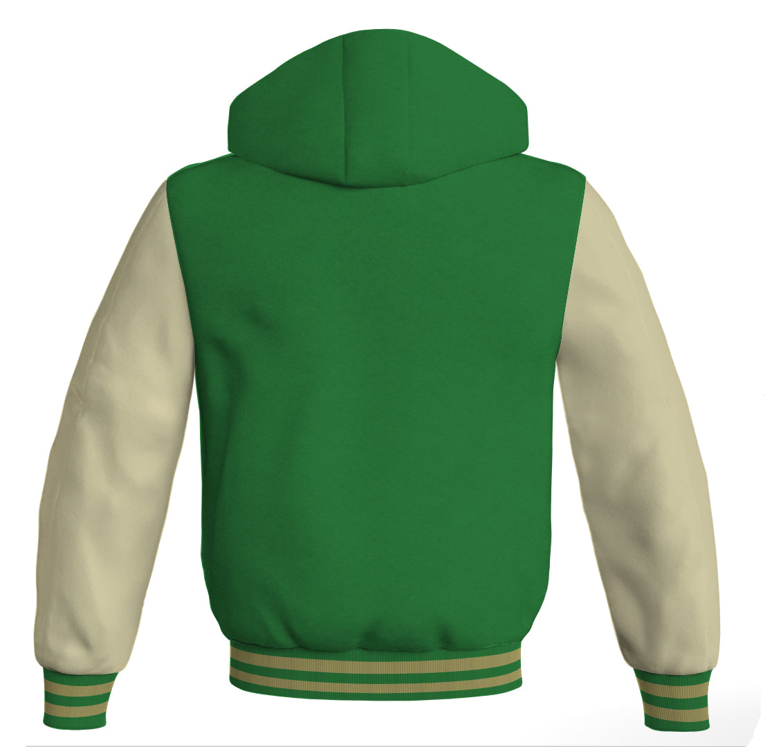 Letterman Bomber Hoodie Jacket Green Body Cream Leather 