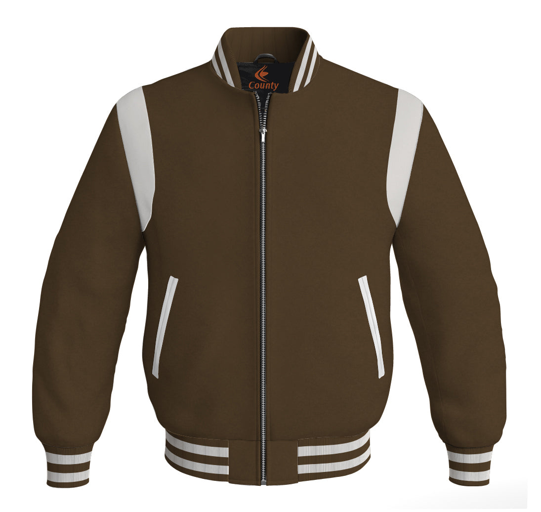 Letterman Baseball Bomber Retro Jacket Brown Body White Leather Inserts