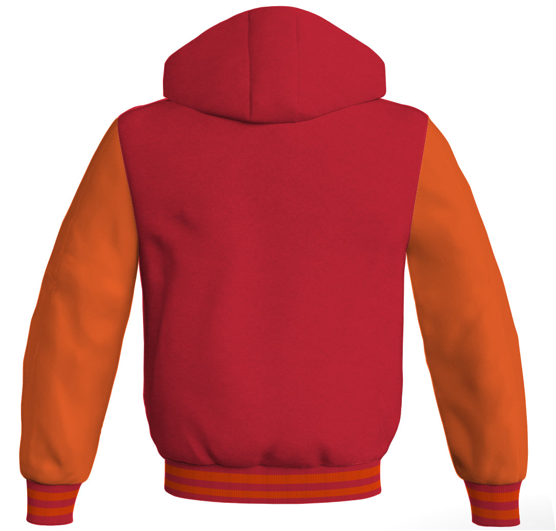 Letterman Bomber Hoodie Jacket Red Body Orange Leather 