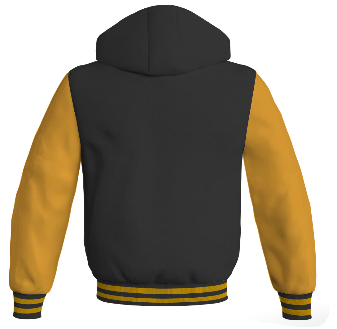 Hoodies For Men Black Body and Gold Leather Sleeves Varsity Hoodie