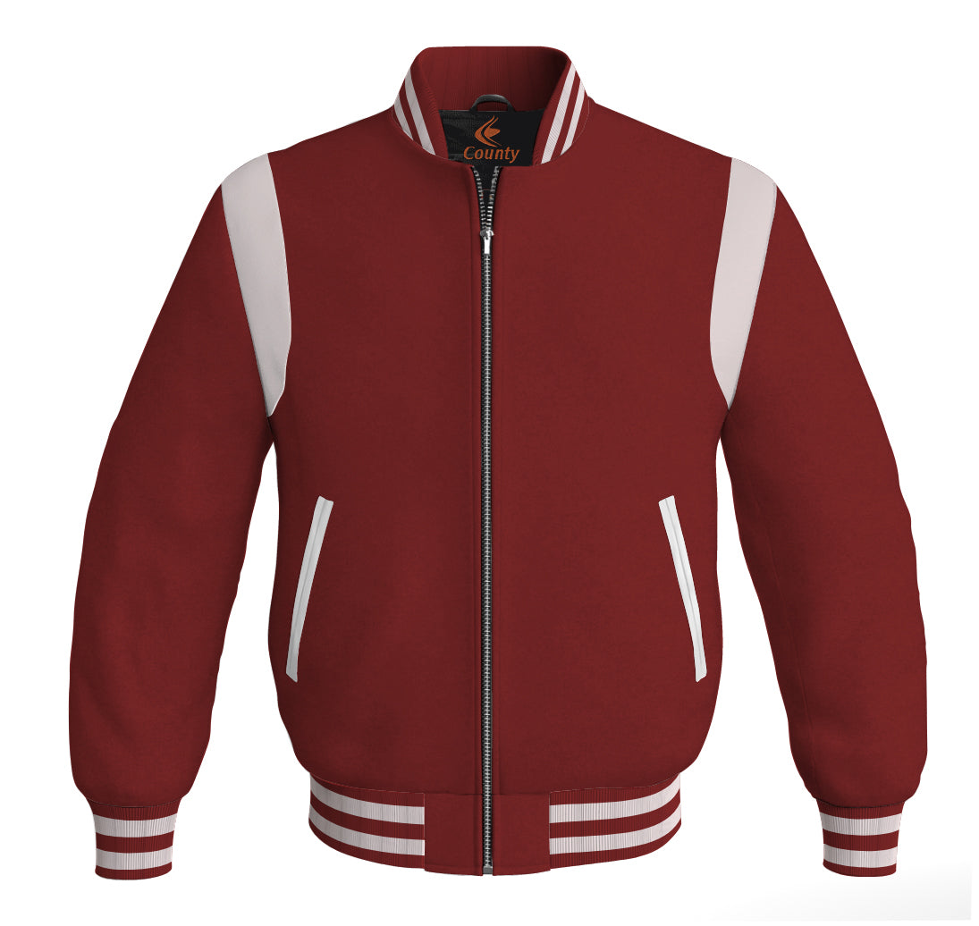 Letterman Baseball Bomber Retro Jacket Maroon Body White Leather Inserts