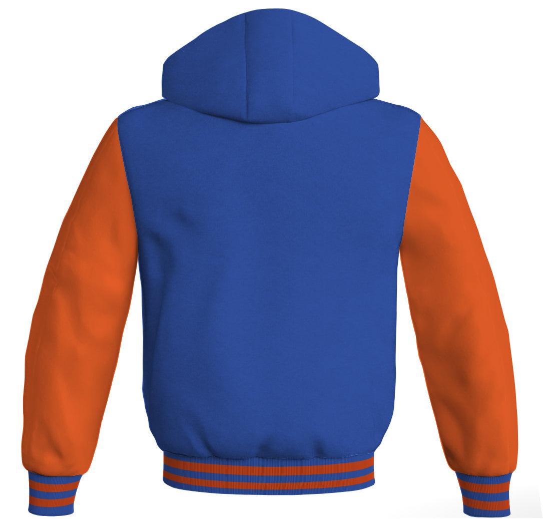 Letterman Bomber Hoodie Jacket Royal Blue Body Orange Leather 