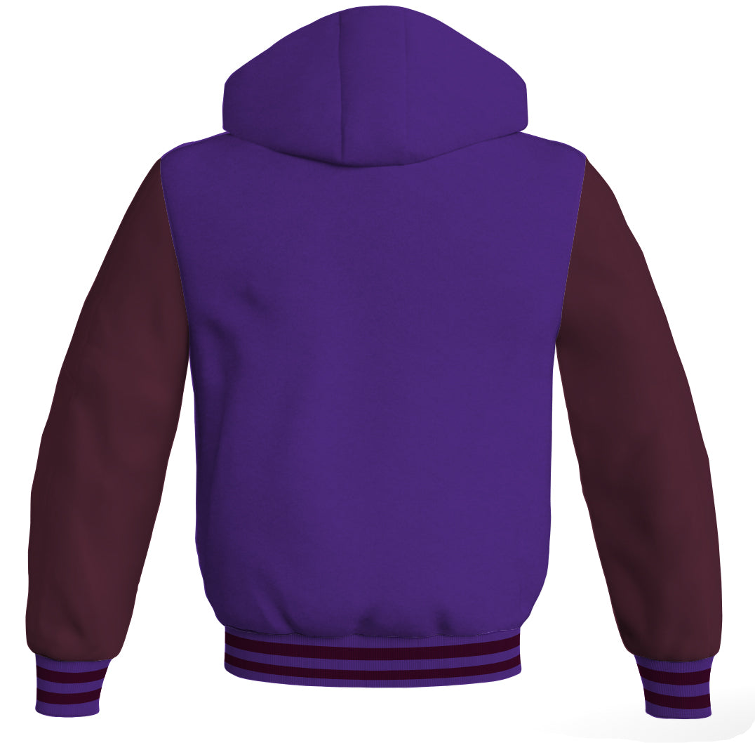 Letterman Bomber Hoodie Jacket Purple Body Maroon Leather 