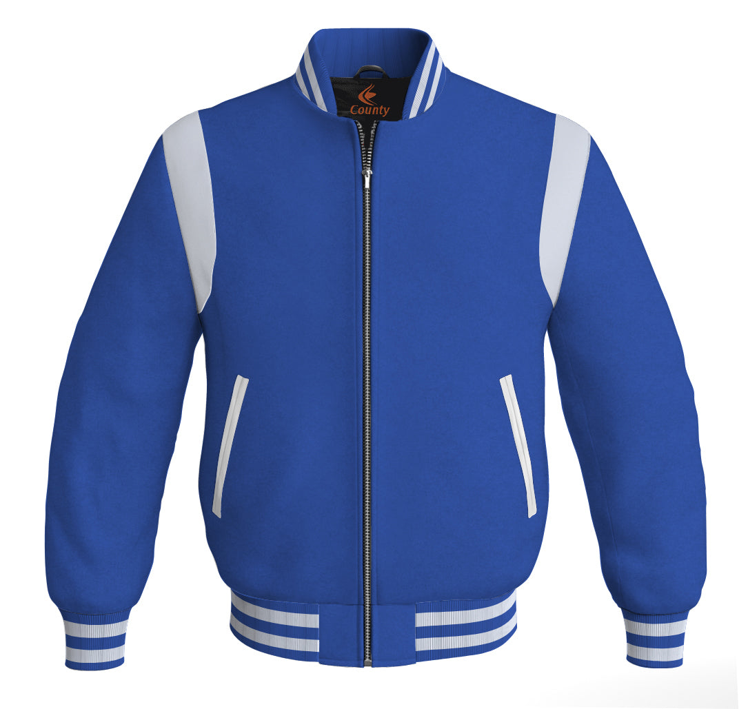 Letterman Baseball Bomber Retro Jacket Royal Blue Body White Leather Inserts