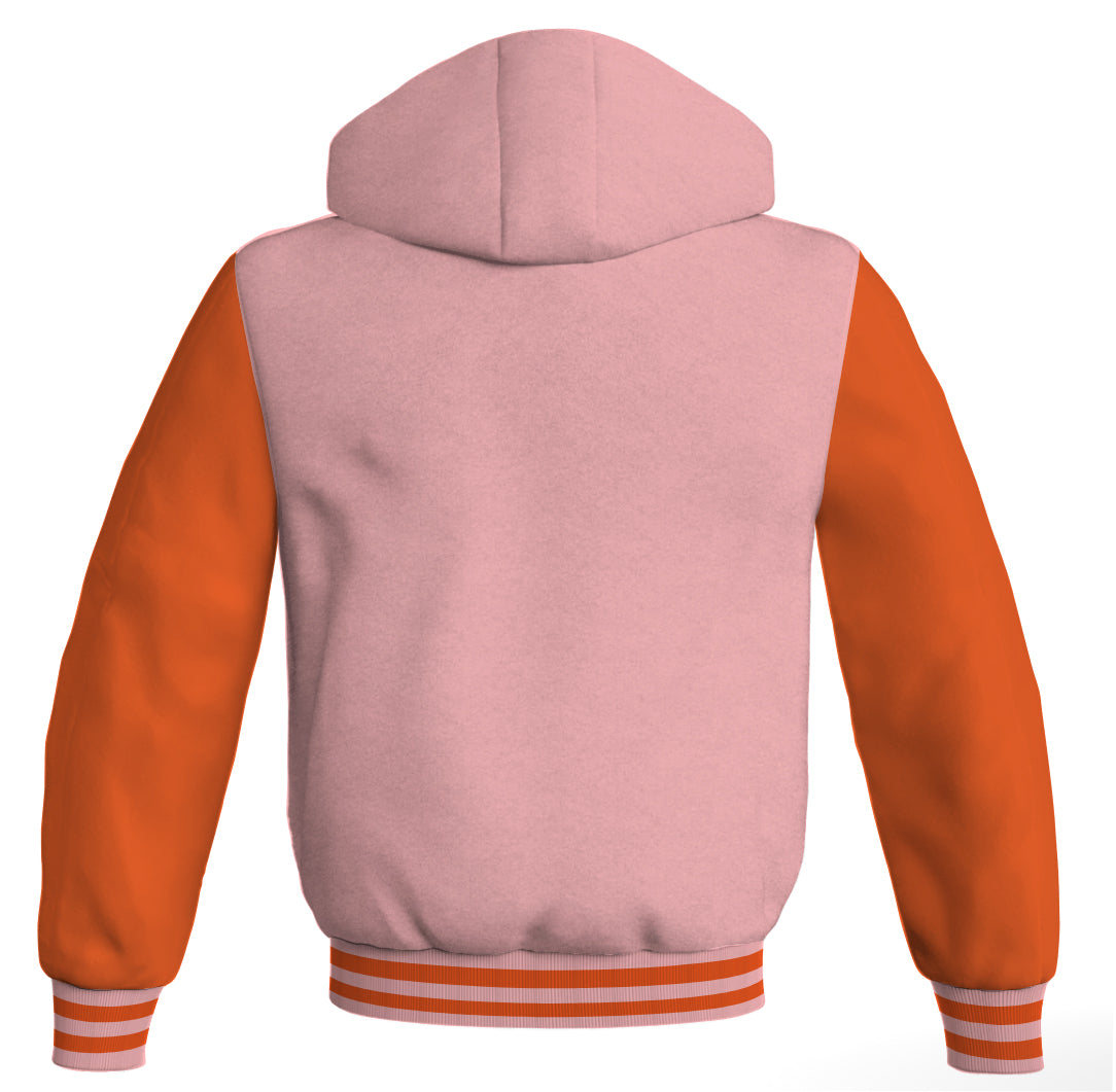 Letterman Bomber Hoodie Jacket Pink Body Orange Leather