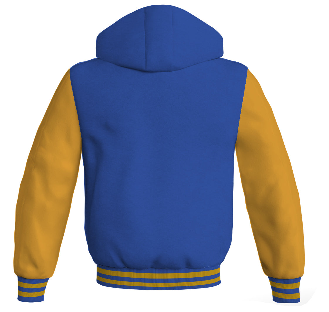 Letterman Bomber Hoodie Jacket Royal Blue Body Gold Leather 