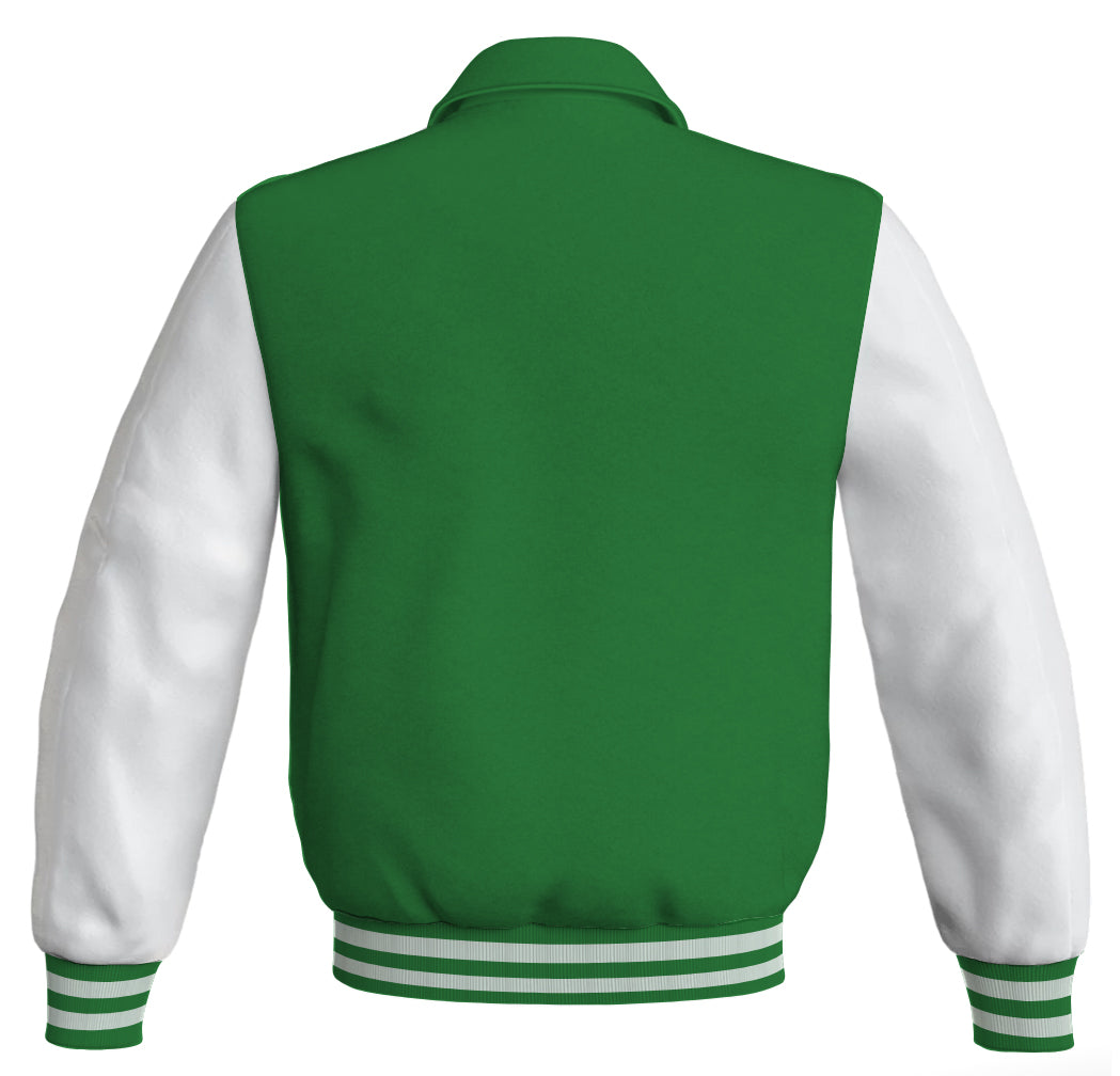 Luxury Bomber Classic Jacket Green Body and White Leather 