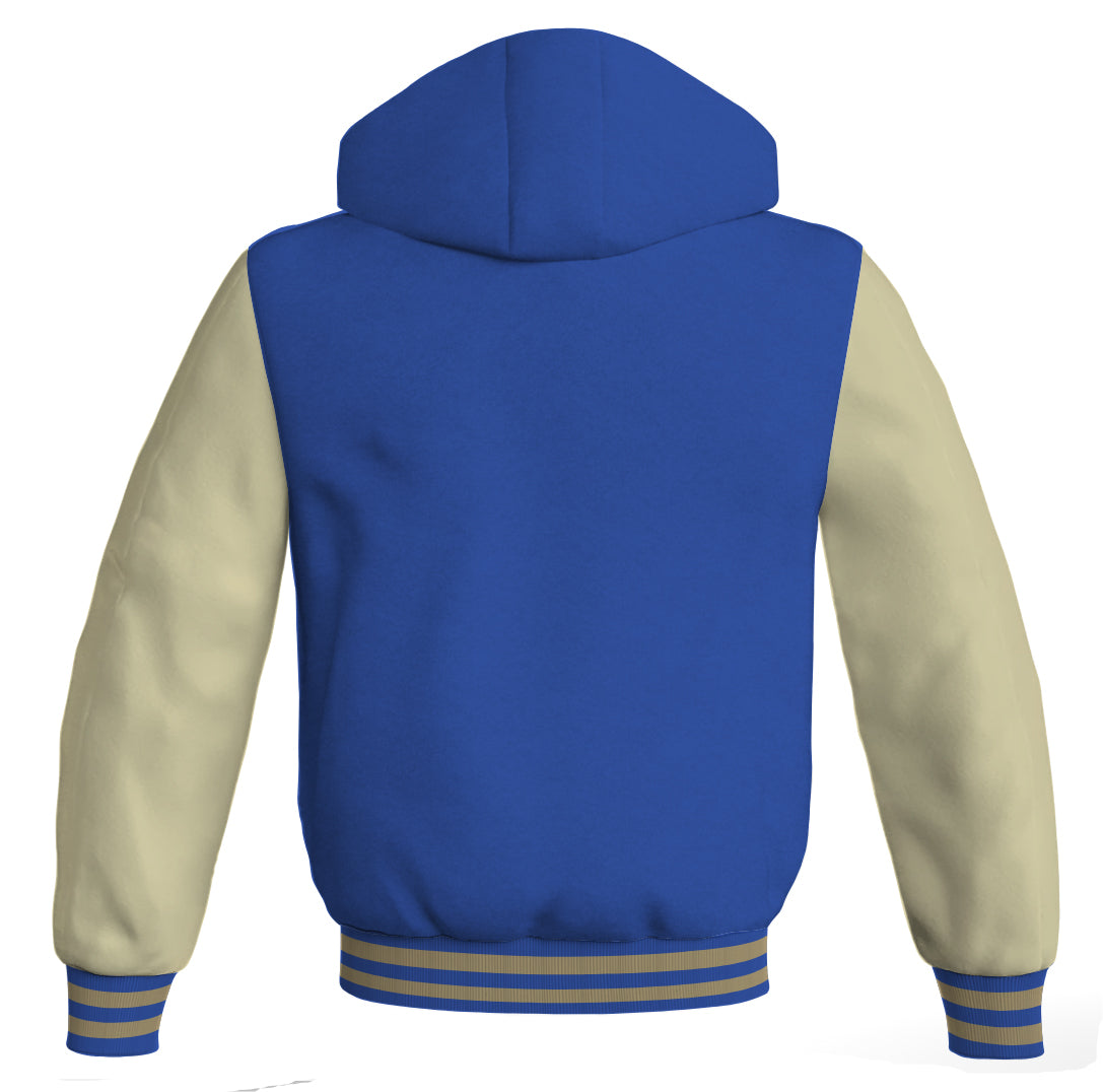 Letterman Bomber Hoodie Jacket Royal Blue Body Cream Leather 