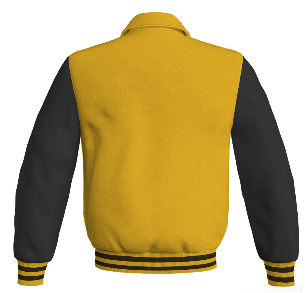 Luxury Bomber Classic Jacket Yellow/Gold Body and Black Leather 